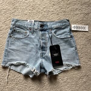 Levi's NWT Women's 26 Blue Washed Cotton High Rise Raw Hem Denim Shorts